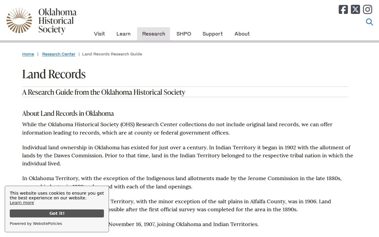Oklahoma previous residents research context for territorial and statehood land records